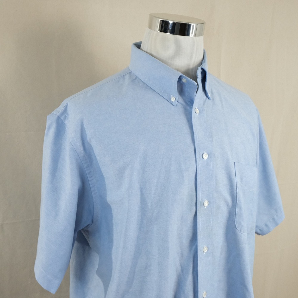 Croft & Barrow 17.5 Wrinkle Resistant Oxford Dress Shirt Blue Short Sleeve Mens
